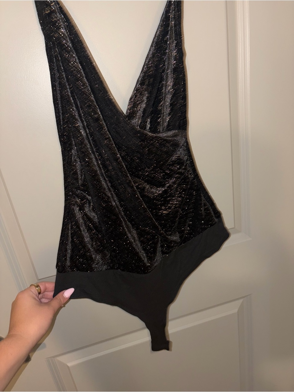 Le Lis Black Velvet V-Neck Bodysuit